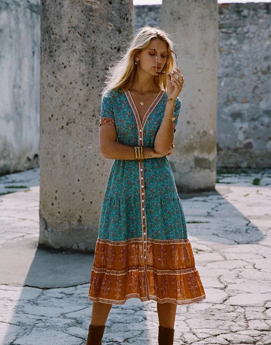 Midi V-neck Bohemian Dress