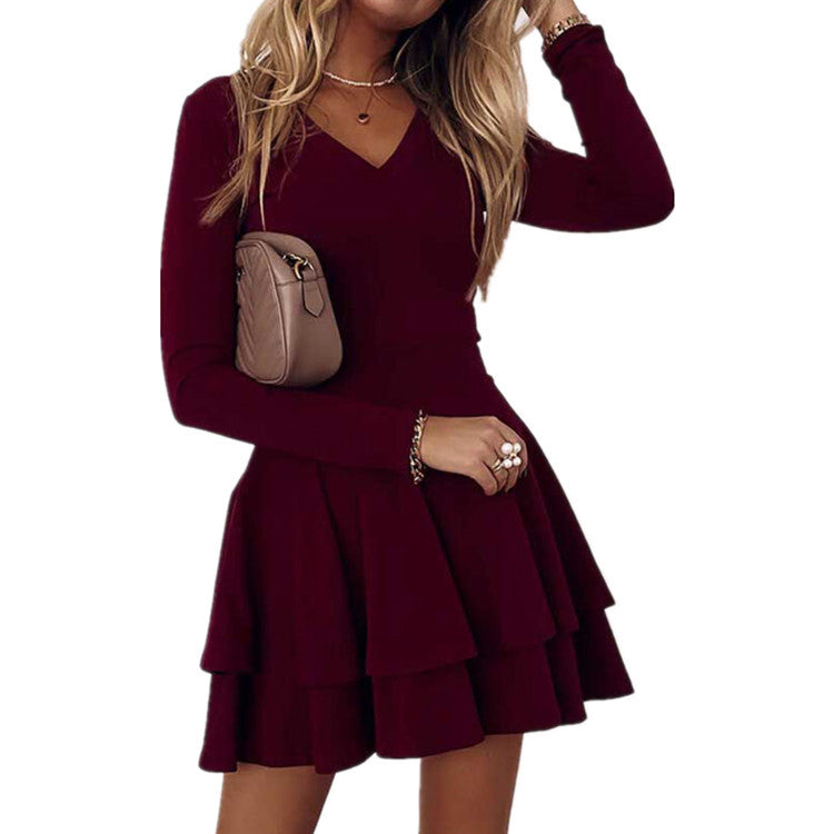 Long-sleeve V-neck Cocktail Dress