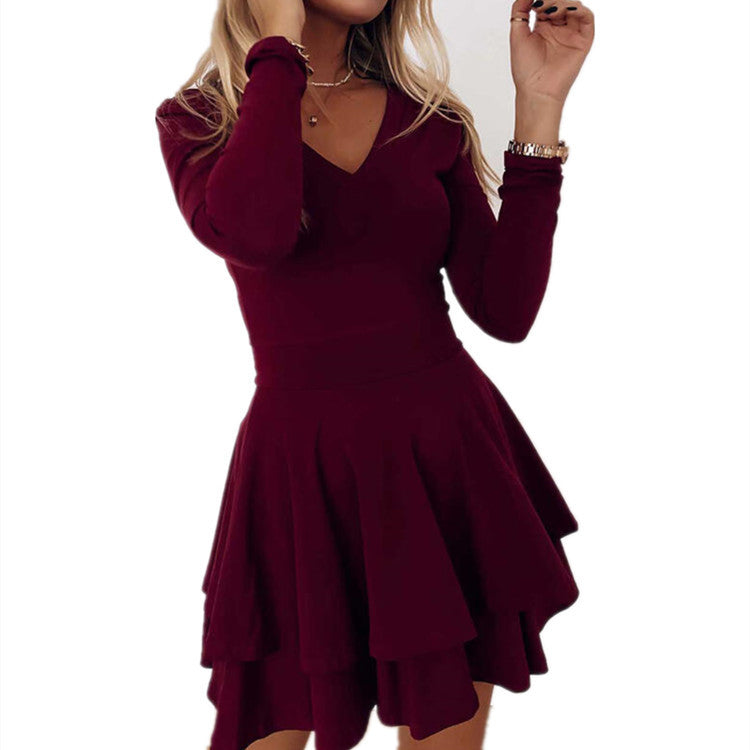 Long-sleeve V-neck Cocktail Dress