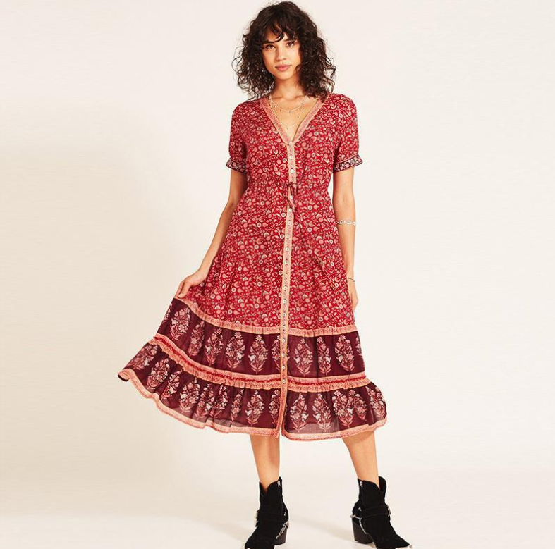 Midi V-neck Bohemian Dress