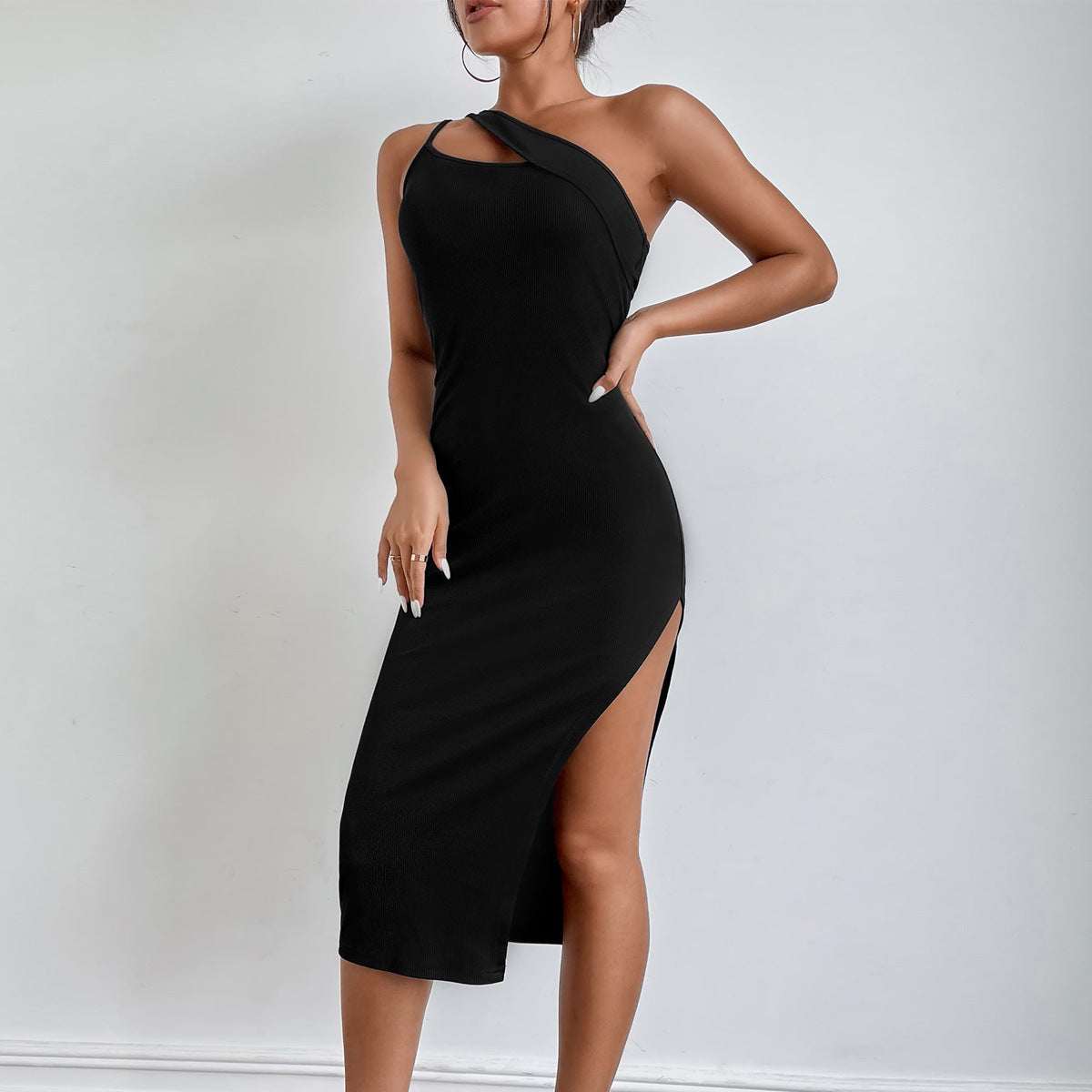 One Shoulder Open Back Cocktail Dress