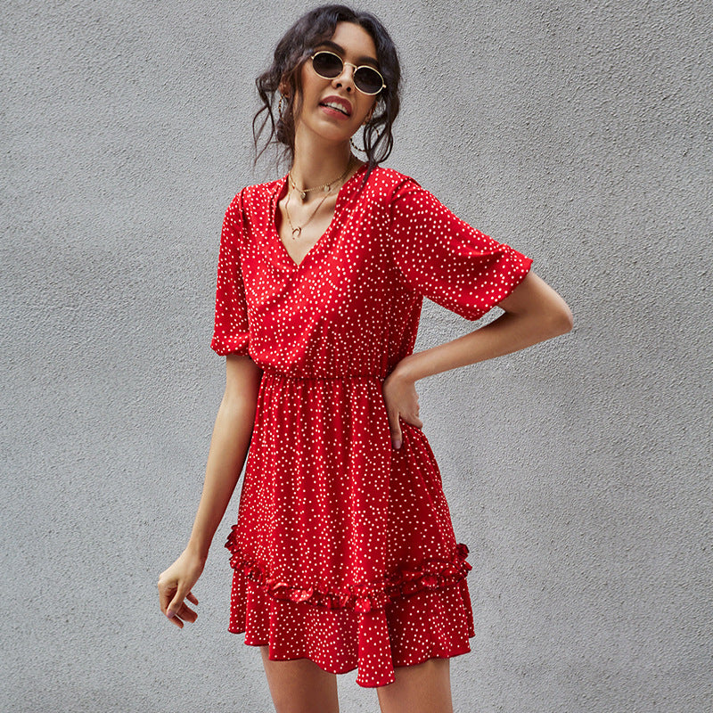 Red Floral Fold Dress