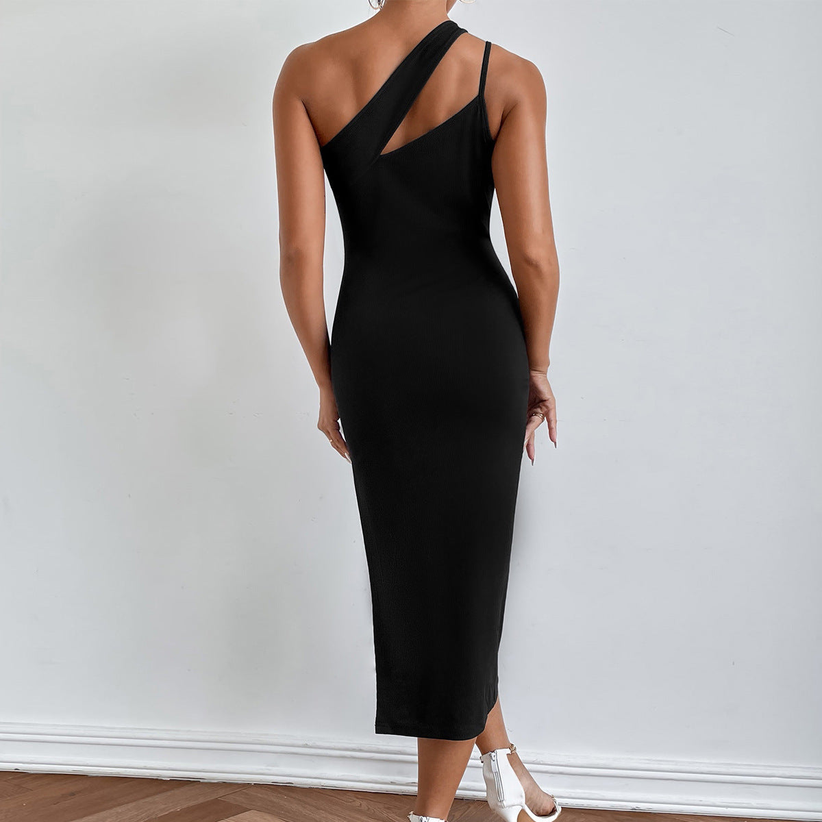 One Shoulder Open Back Cocktail Dress