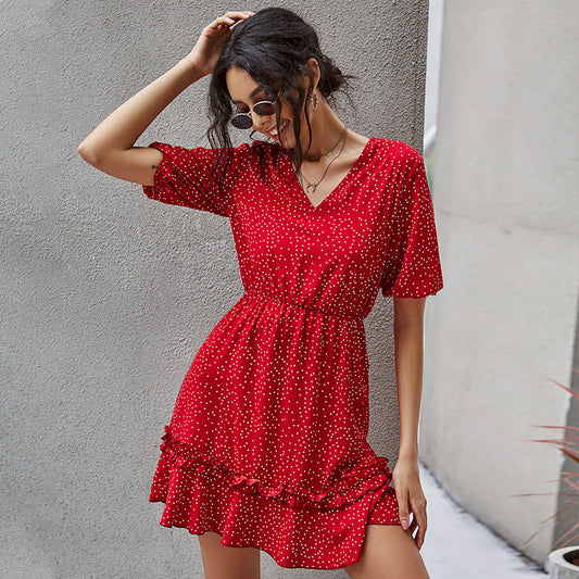 Red Floral Fold Dress